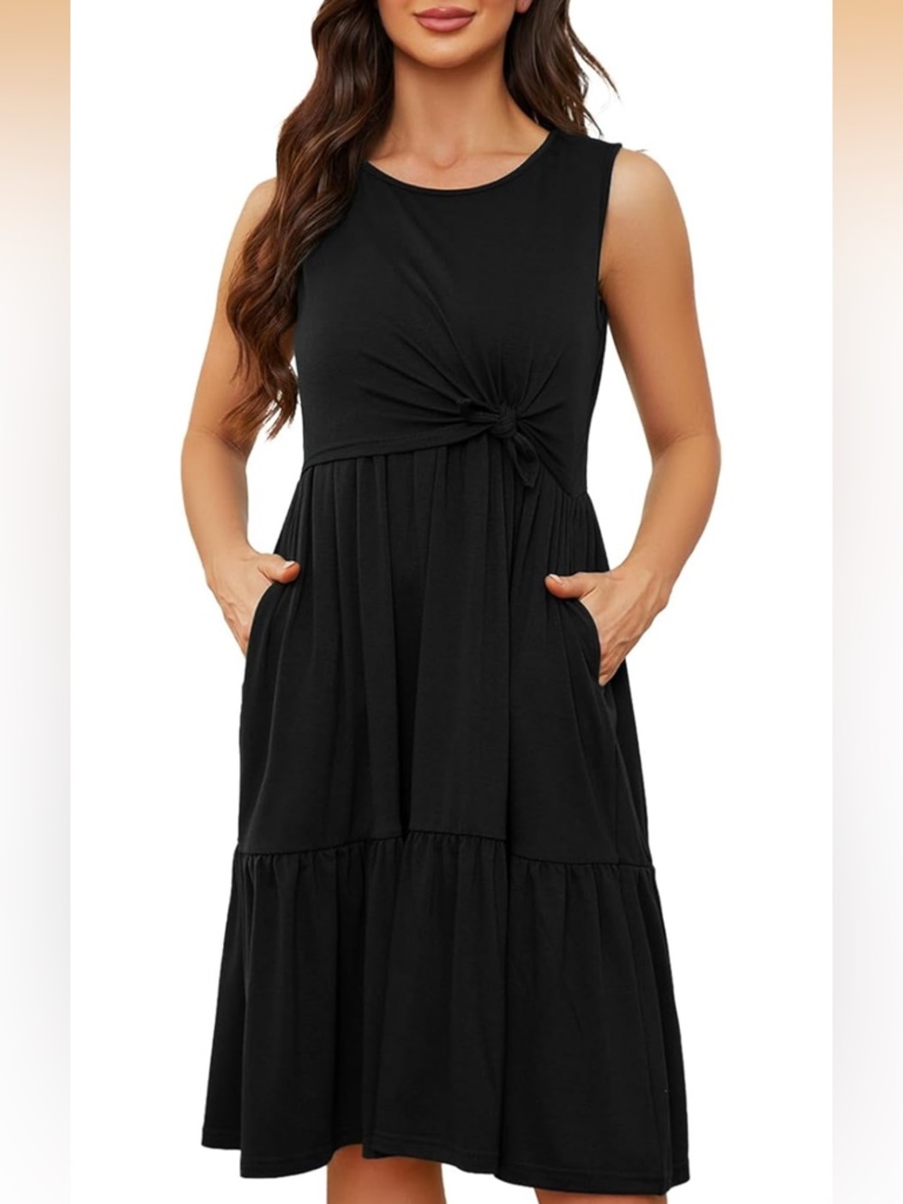 Sleeveless Knot-Front nursing Midi Dress in Black